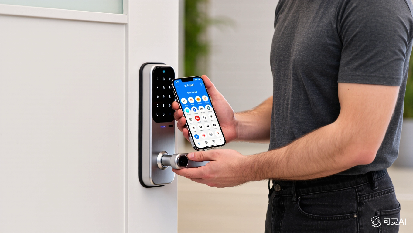 Smart Home Lock Integration A person unlocking their door with a smartphone app